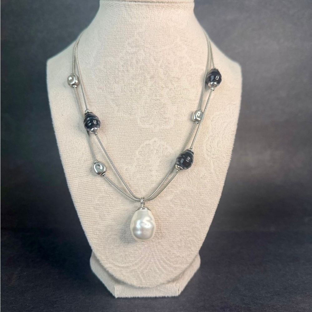 Elegant Layered Silver & Pearl Statement Necklace